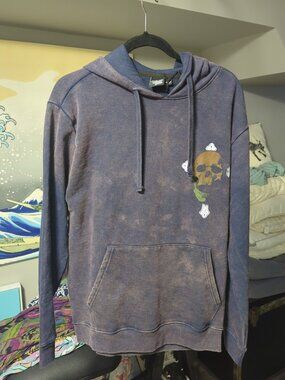 Taco Tuesday Purple Acid Wash Grunge Skull Logo Hoodie Sweatshirt Size Med